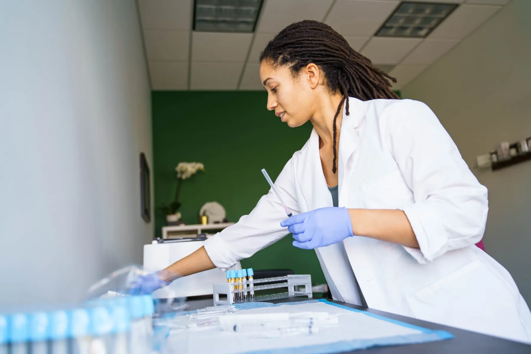 Laboratory testing supplies on a bench