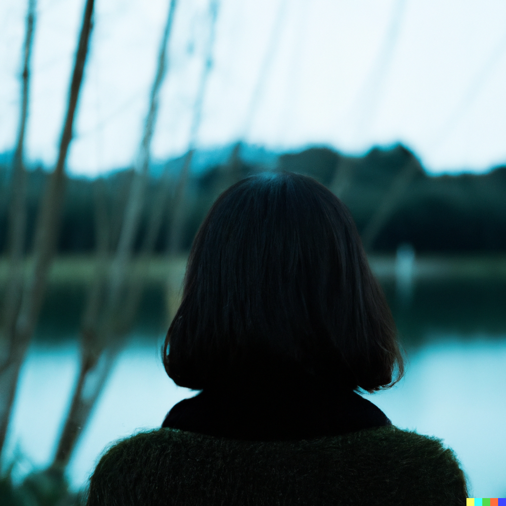 menopause woman with symptoms staring at lake